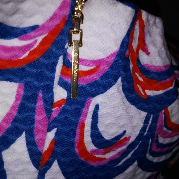 Lilly Pulitzer Dress Size 4 Sheath White Blue Red Pink Textured Scoop Neck Sleev - Picture 10 of 15